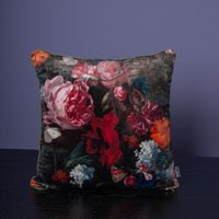 Dekokissen 40 X cm Stoff Samt Blumen Floral, Rückseite Schwarz von SamaManufaktur