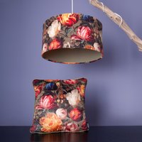 Lampenschirm Samt Mit Blumenmuster Innen Baumwollstoff Olivegrün von SamaManufaktur