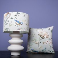 Lampenschirm Samt Mint Mit Blaumeisen & Blumen - Stofflampenschirm Für Stehlampe, Hängelampe Oder Tischleuchte von SamaManufaktur