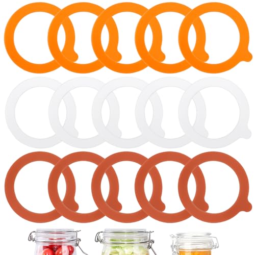 Samamoca 15 Stück Gummiringe für Weckgläser, Dichtungringe für Drahtbügelgläser, Einweckgummi mit Durchmesser von 9,4cm(Außenring), 5 weiß+5 orange+5 rot von Samamoca