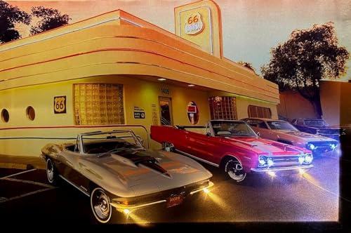 LED-Bild mit Beleuchtung LED- Bilder Leinwandbild 65 x 45 cm Leuchtbild ROUTE 66 Diner Us Cars Wandbild von Samarkand - Lights