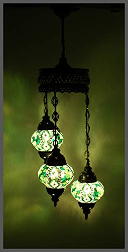 Samarkand - Lights Handgefertigte Orientalische Mosaiklampe Mosaik Glas Hänge Lampe Innenleuchte Pendelleuchte Deckenleuchte Aussenleuchte Handarbeit Hängeleuchte Hängelampe Größe 2 / GRÜN von Samarkand - Lights
