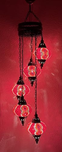 Samarkand - Lights Handgefertigte Orientalische Mosaiklampe Mosaik Glas Hänge Lampe Innenleuchte Pendelleuchte Deckenleuchte Aussenleuchte Handarbeit Hängeleuchte Hängelampe Größe 3 / L/ROT von Samarkand - Lights