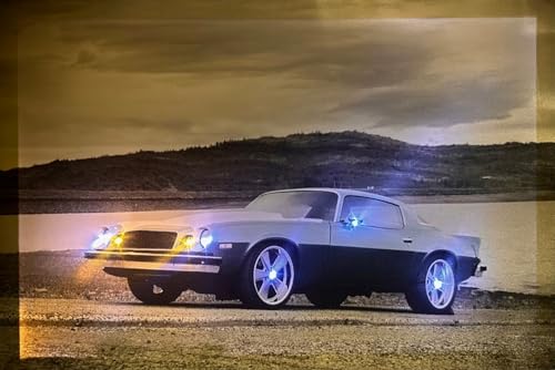 Samarkand - Lights LED-Bild mit Beleuchtung LED- Bilder Leinwandbild 65 x 45 cm Leuchtbild CLASSIC CAR/OLDTIMER/US CAR/Camaro von Samarkand - Lights