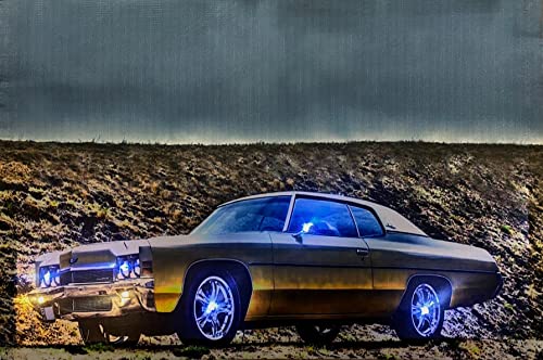Samarkand - Lights LED-Bild mit Beleuchtung LED- Bilder Leinwandbild 65 x 45 cm Leuchtbild MUSCLE CAR AUTO/OLDTIMER/GOLD von Samarkand - Lights