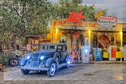 Samarkand - Lights LED-Bild mit Beleuchtung LED- Bilder Leinwandbild 65 x 45 cm Leuchtbild ROUTE 66 / GAS STATION von Samarkand - Lights