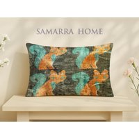 Eichhörnchen Kissenbezug Samt Ikat, Orange & Petrol, Waldakzent von SamarraHome