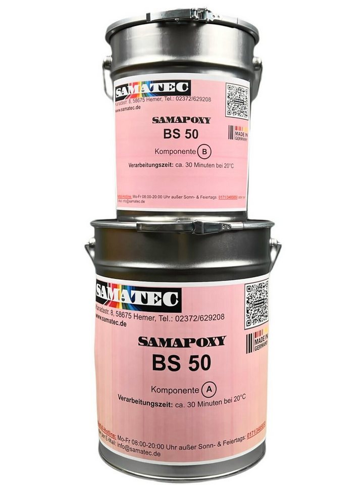 Samatec Haftgrund 2K Epoxid BS50 Mörtelharz Grundierung inkl. VSK Beton isolieren, 1kg für 5m², 4kg für 20m², 8kg für 40m², 24kg für 120m², geruchsneutral, weichmacherbeständig, lösemittlfrei, hochbelastbar von Samatec