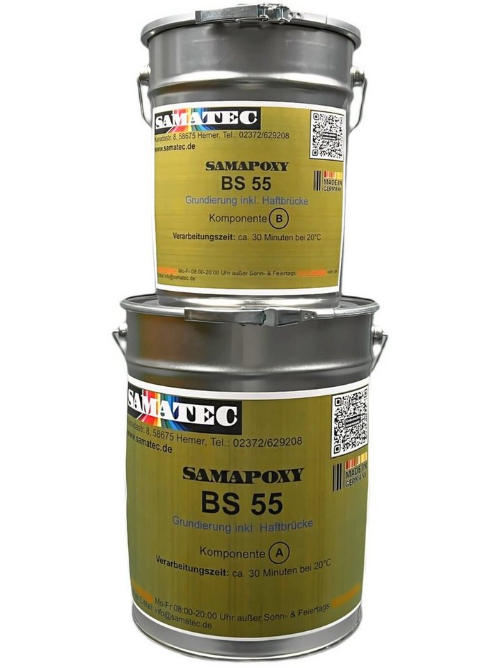 Samatec Haftgrund Grundierung BS55 mit Haftvermittler 2K Epoxid inkl. VSK, 1kg für 5m², 4kg für 20m², 8kg für 40m², weichmacherbeständig, hochbelastbar, widerstandsfähig, geruchsneutral von Samatec