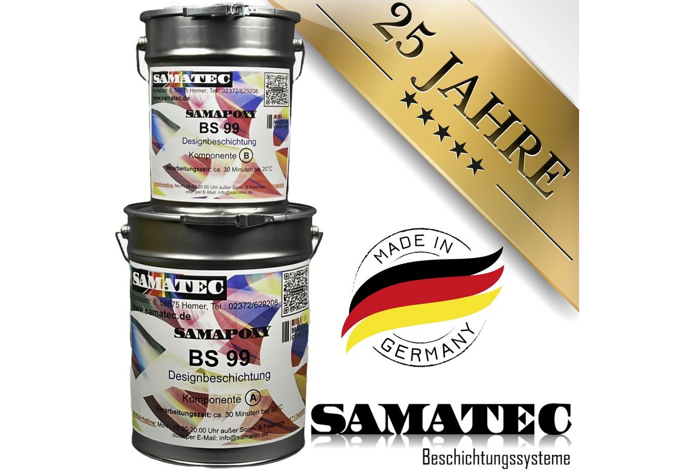 Samatec Harzfarbe Bodenbeschichtung Bodenfarbe Garagenfarbe BS99 Designboden 2K, individuelles Design, hochbelastbar, weichmacherbeständig von Samatec