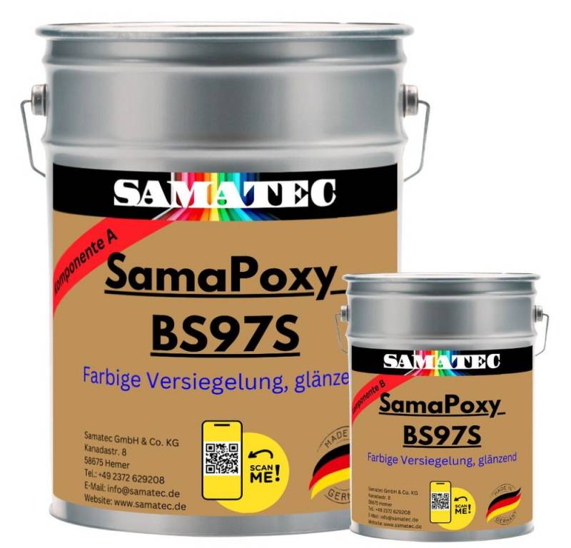 Samatec Harzfarbe Bodenbeschichtung BS97s 5kg glänzend Bodenfarbe Garage inkl. VSK, weichmacherbeständig, glänzend, hochbelastbar, geruchsneutral von Samatec