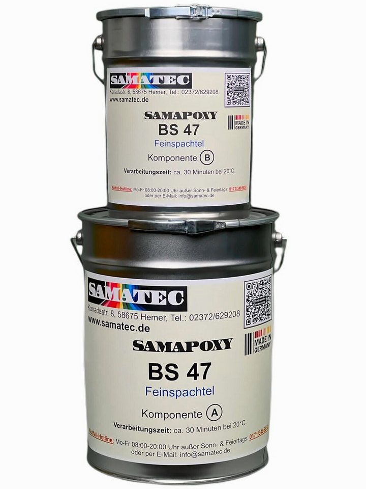 Samatec Spachtelmasse Feinspachtel BS47 2K Epoxid Spachtelmasse inkl. VSK Füllspachtel, weichmacherbeständig, lösemittelfrei, extrem hart, widerstandsfähig von Samatec