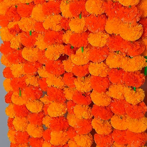 Künstliche Ringelblumen-Girlande (5 Stück, Ringelblumen-Gelb und Orange), 1,5 m je künstliche Blumen, Herbststränge, Hochzeitsdekoration, Weihnachten, Festival, Halloween-Dekor (30) von Sambhav Quilt Hub