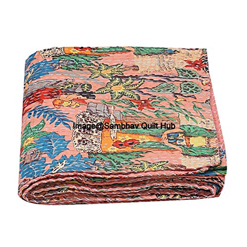 Sambhav Quilt Hub Frida Kahlo bedruckte Baumwolle gesteppte Decke Indische Handgemachte Tagesdecke Kantha Arbeit Bohemian Bed Decor Überwurf Decke Twin/King/Queen (228 x 274 cm) von Sambhav Quilt Hub