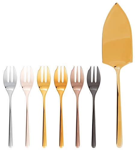 Rosenthal Sambonet - Linear - Tortenset - Tortenheber + 6 Kuchengabeln - Multicolor - Edelstahl/Metallic - 7-teilig von Sambonet