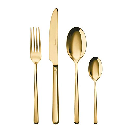 Sambonet Rosenthal Linear PVD - Besteckset, Besteck, Essbesteck - Farbe: Gold - 24-teilig - Spülmaschinenfest von Sambonet