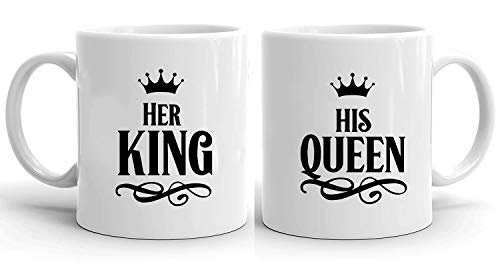 His Queen Her King - Tassen Kaffeetassen 2er Set Hochzeitsgeschenk Kaffeebecher Set, Hochzeit Valentinstag Pärchen Ehepaar Freunde, Farbe:Weiß von Sambosa