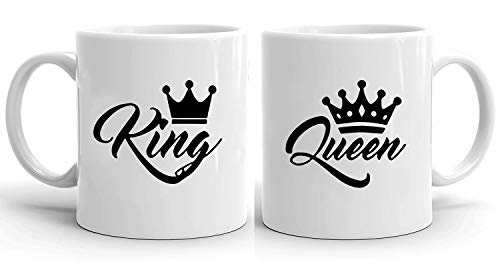 King Queen 1- Tassen Kaffeetassen 2er Set Hochzeitsgeschenk Kaffeebecher Set, Hochzeit Valentinstag Pärchen Ehepaar Freunde, Farbe:Weiß von Sambosa