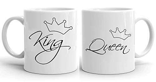 King Queen Line - Tassen Kaffeetassen 2er Set Hochzeitsgeschenk Kaffeebecher Set, Hochzeit Valentinstag Pärchen Ehepaar Freunde, Farbe:Weiß von Sambosa