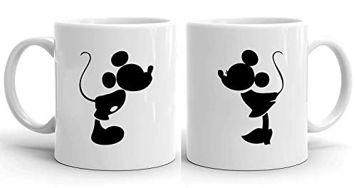 Mouse Kiss - Tassen Kaffeetassen 2er Set Hochzeitsgeschenk Kaffeebecher Set, Hochzeit Valentinstag Pärchen Ehepaar Freunde, Farbe:Weiß von Sambosa