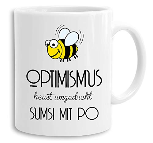 Optimismus heißt umgedreht Sumsi mit Po - Tasse mit Spruch Kaffeetasse Kaffeebecher Kaffeepot Frühstückstasse Bürotasse Geschenk lustig, Farbe:Weiß von Sambosa