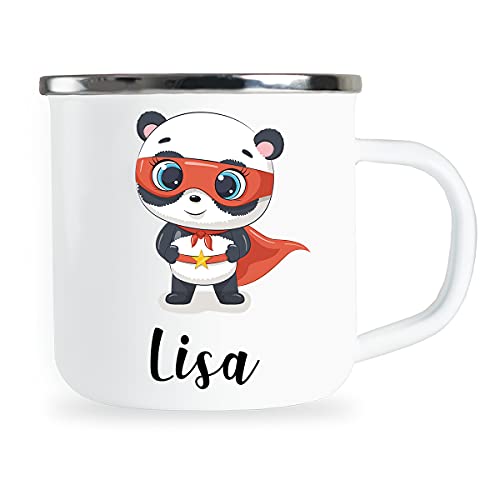 Personalisierte Kindertasse mit Name und Superheld Motiv Emaille Tasse individuelle Geschenke Kind Mädchen Geburtstag Geschenkidee für Kinder Junge Metallbecher Emailletasse von Sambosa