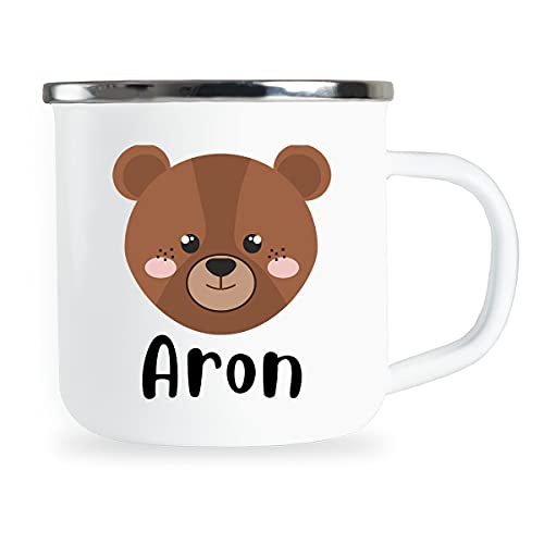 Personalisierte Kindertasse mit Name und niedlichem Bär Motiv Emaille Tasse individuelle Geschenke Geschenkidee für Kinder Kind Mädchen Junge Geburtstag Metallbecher Emailletasse von Sambosa