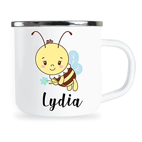 Personalisierte Kindertasse mit Name und niedlichem Bienen Motiv Emaille Tasse individuelle Geschenke Kind Geburtstag Geschenkidee für Kinder Mädchen Junge Metallbecher Emailletasse von Sambosa