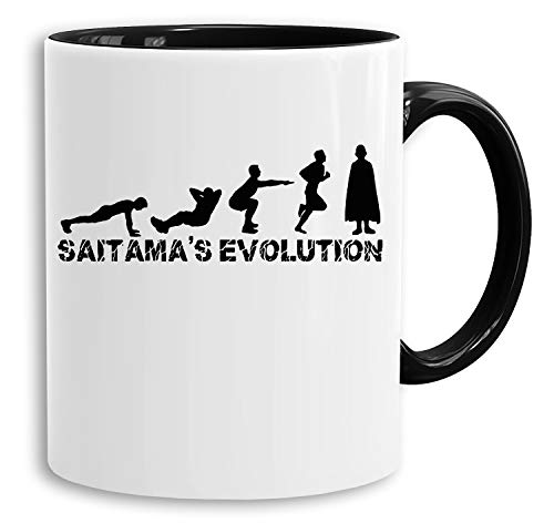 Saitama Evolution - Tasse Kaffeetasse Son One Punch Luffy Naruto Saitama One Dragon Goku Ball Piece Man Db, Farbe:Weiß von Sambosa