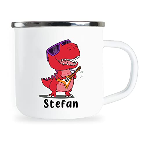 Stefan Personalisierte Kindertasse mit Name und lustigem Dinosaurier Motiv Emaille Tasse individuelle Geschenke Kind Geburtstag Junge Mädchen Metallbecher Emailletasse Geschenkidee von Sambosa