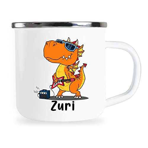 Zuri Personalisierte Kindertasse mit Name und lustigem Dinosaurier Motiv Emaille Tasse individuelle Geschenke Kind Geburtstag Junge Mädchen Metallbecher Emailletasse Geschenkidee von Sambosa