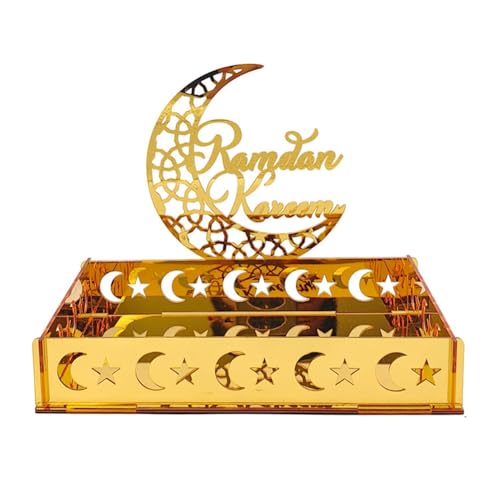 SameeHome 1 Stück Eid Mubarak Lebensmitteltablett Gold Acryl Mond Stern Schloss Islamisches Muslimisches Festival Dekor Geschenk, B von SameeHome