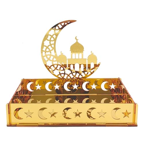SameeHome 1 Stück Eid Mubarak Speisetablett Ramadan Kareem Dessert Obstteller Acryl Mond Stern Schloss Islamisches Muslim Festival Dekor Geschenk,A von SameeHome