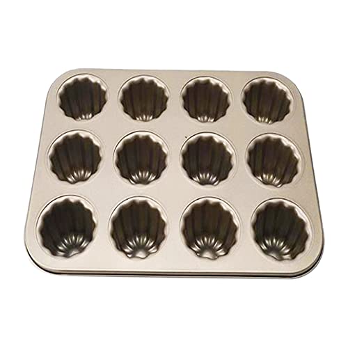 SameeHome Canele Form Kuchen Form, 12-Fach Antihaft Cannele Muffin Backen Formen Cupcake Pfanne zu Dem Backen Ofen (Champagner Gold) von SameeHome