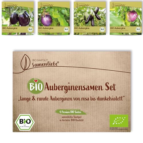 BIO Auberginen Samen Set: 4 Sorten samenfeste BIO Gemüse Samen mit Mini Auberginen Samen - schwarze Auberginen Samen - BIO Gemüsesamen Saatgut Set als nachhaltiges Geschenk von Samenliebe von Samenliebe