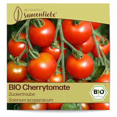 Samenliebe BIO Cherrytomaten Samen Zuckertraube besonders süße Cocktailtomate Tomate rot 10 Samen samenfestes Gemüse Saatgut für Gewächshaus Freiland und Balkon BIO Gemüsesamen von Samenliebe