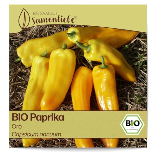 Samenliebe BIO Paprika Samen alte Sorte Oro süße Spitzpaprika Gemüsepaprika gelb 10 Samen samenfestes Gemüse Saatgut für Gewächshaus Freiland und Balkon BIO Gemüsesamen von Samenliebe