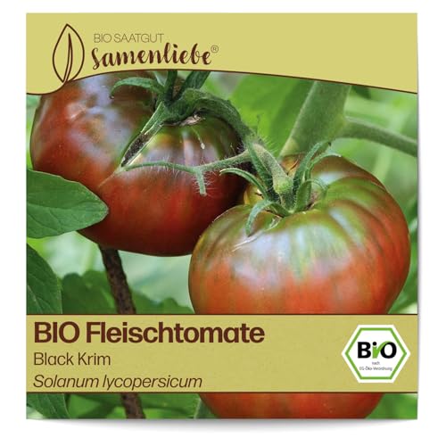 Samenliebe BIO Fleischtomaten Samen alte Sorte Black Krim intensiv aromatische russische Tomate schwarz 10 Samen samenfestes Gemüse Saatgut für Gewächshaus Freiland und Balkon BIO Gemüsesamen von Samenliebe