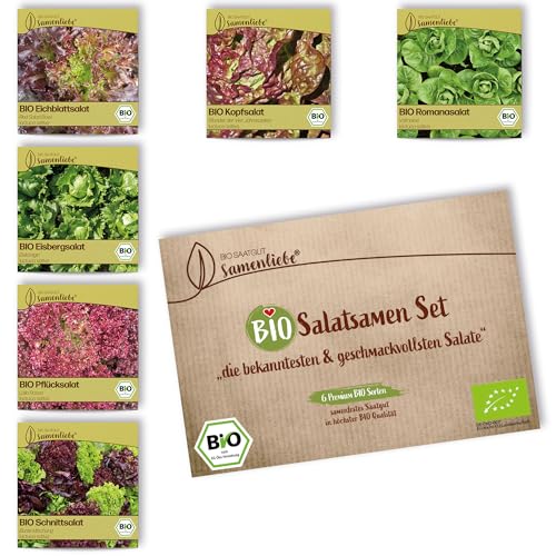 BIO Salat Samen Set: 6 Sorten samenfeste BIO Gemüse Samen mit Schnittsalat Samen - Eisbergsalat Samen - BIO Gemüsesamen Saatgut Set als nachhaltiges Geschenk von Samenliebe von Samenliebe
