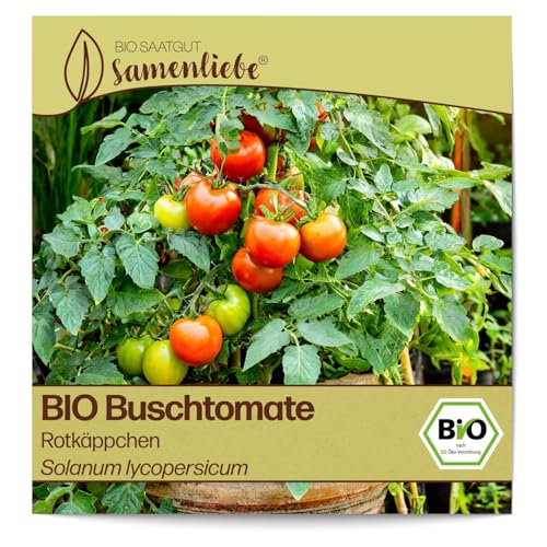 Samenliebe BIO Buschtomate Samen Gemüsesamen Rotkäppchen 10 Samen Gemüse Samen Garten Buschtomate Saatgut samenfeste einjährig Pflanzen für Gewächshaus, Garten und Balkon von Samenliebe