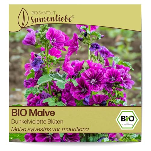 Samenliebe BIO Malve Samen alte Sorte Dunkelviolette Blüten 100 Samen samenfestes Blumen Saatgut für Garten Freiland und Balkon BIO Blumensamen von Samenliebe