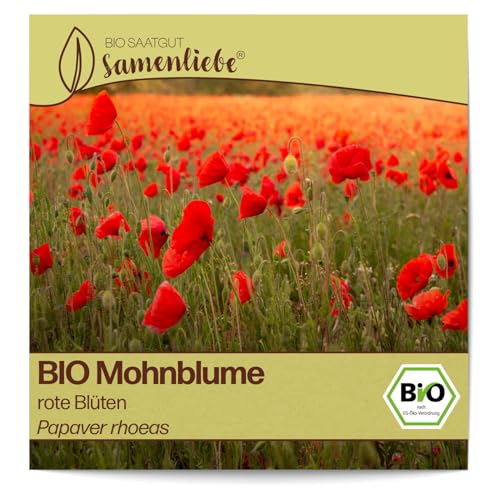 Samenliebe BIO Mohnblume Samen alte Sorte rote Blüten 2000 Samen samenfestes Blumen Saatgut für Garten Freiland und Balkon BIO Blumensamen von Samenliebe