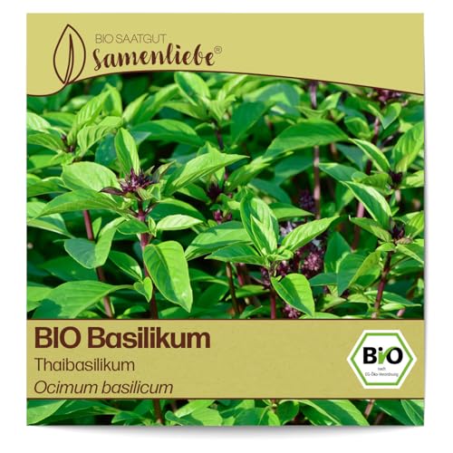 Samenliebe BIO Basilikum Samen Thaibasilikum süßer Anis Geschmack Gartenkräuter Küchenkräuter grün violett 500 Samen samenfestes Kräuter Saatgut für Küche indoor und Balkon Garten BIO Kräutersamen von Samenliebe