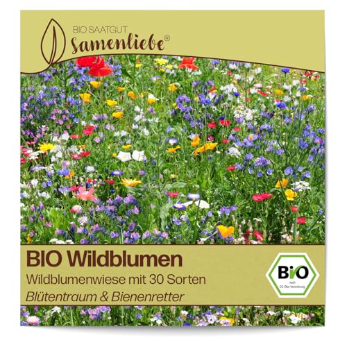 Samenliebe BIO Wildblumenwiese Samen Blumensamen 30-Sorten - 1000 Samen Blumen Samen Garten Wildblumenwiese Saatgut samenfeste einjährig Pflanzen für Garten und Freiland von Samenliebe