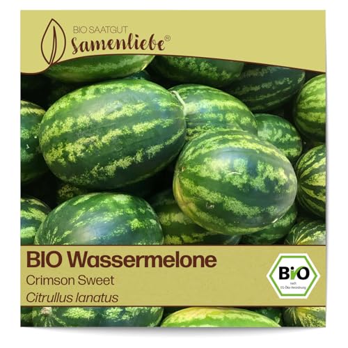 Samenliebe BIO Wassermelonen Samen alte Sorte Crimson Sweet süße Melone rund rot 10 Samen samenfestes Gemüse Saatgut für Gewächshaus Freiland und Balkon BIO Gemüsesamen von Samenliebe