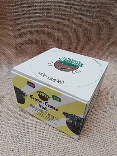 Grow-Grow Nut, Starterpaket, 1x Kokosnuss-Schale + 3x Bio-Saatgut (Brokkoli, Radieschen & Rucola) + 3x Kokoserde-Ziegel von Grow-Grow Nut