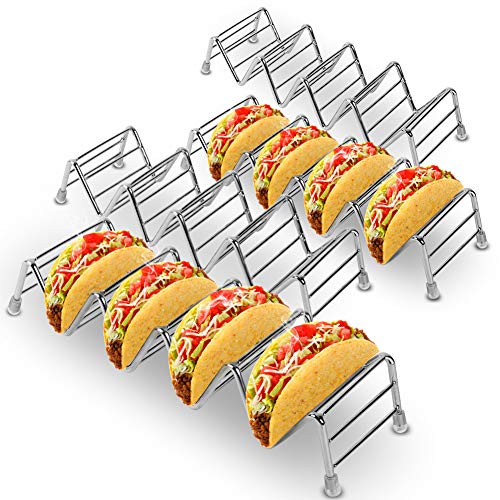 Samfox Taco Halter- 4er-Pack Edelstahl Taco Halter-Standplatz-Rack Halten Sie 4 Bis 5 Hart- Oder Weichschalen Tacos für Fiesta Mexicana, Buffets und Partys von Samfox