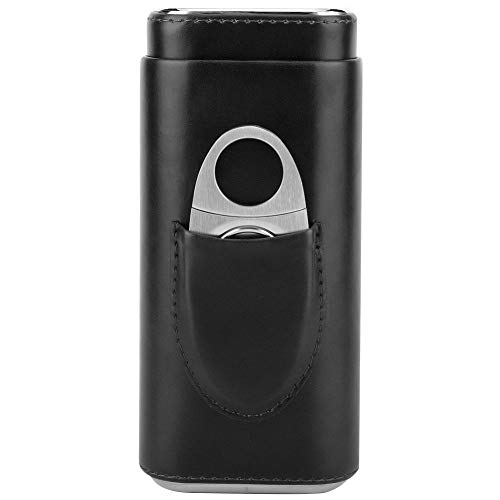 Samfox Zigarrenetui, Leder Reise-Zigarrenetui Tragbarer, mit Holz ausgekleideter Zigarren-Humidor mit Cutter-Set(Schwarz) von Samfox