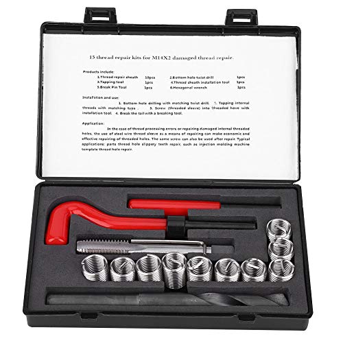 15-teiliges Samfox-Gewindereparaturset Edelstahl-Gewindebohrschlüssel mit Gewindeeinsatz für Auto M14x2 von TICFOX