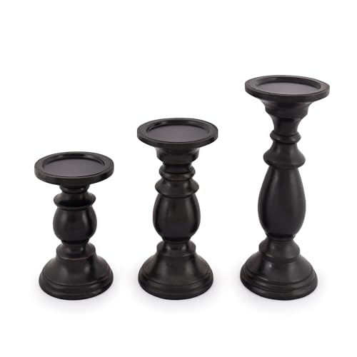 SAMHITA Set mit 3 Kerzenhaltern aus Mangoholz, in schwarzer Oberfläche, für Tischdekoration, Kerze für jede Raumdekoration von Samhita